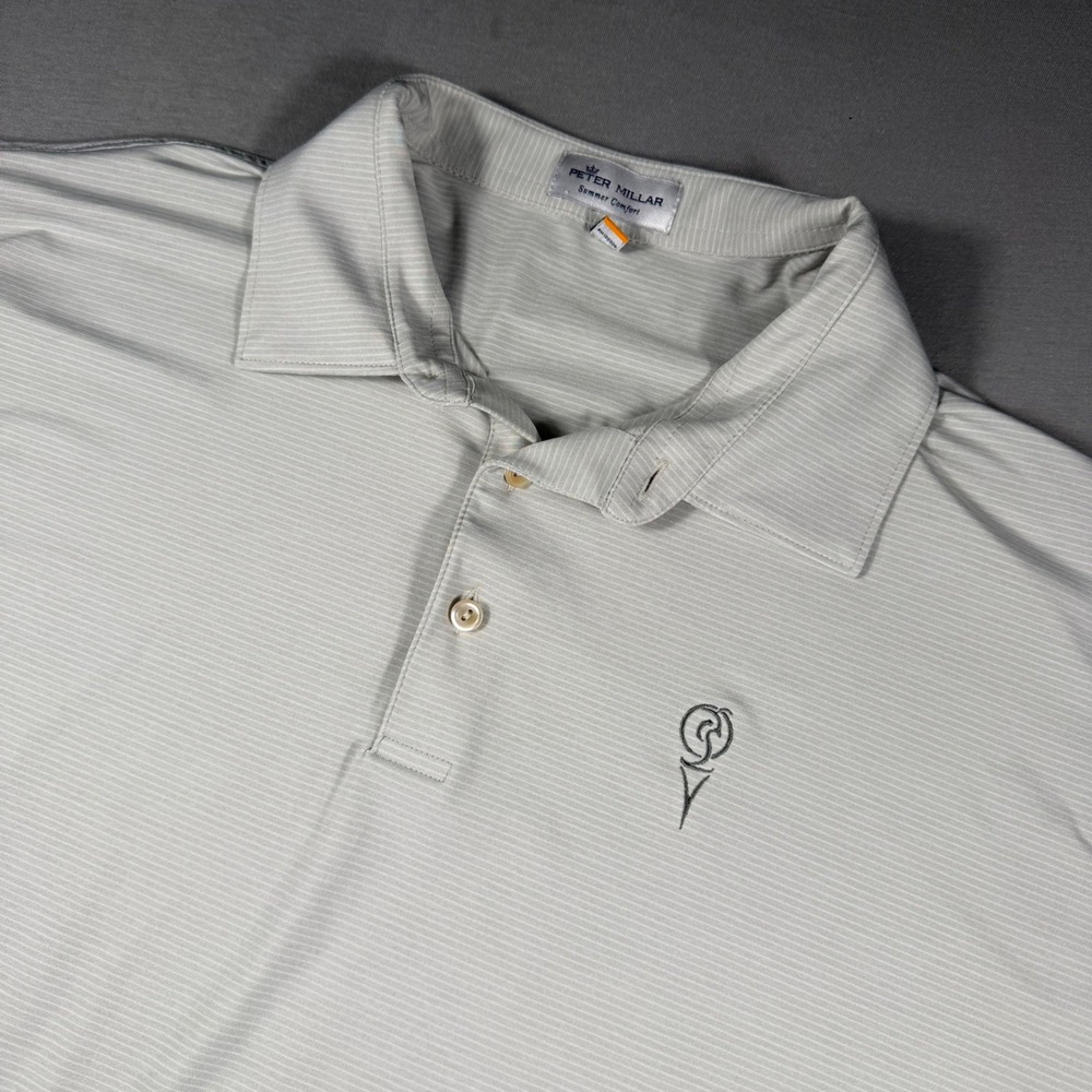 Peter Millar Summer Comfort Mens XL Polo Shirt Gray Striped Big Fellow Golf Flag